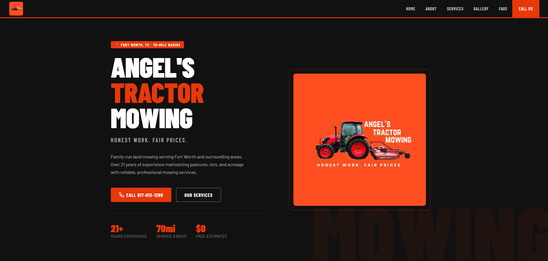 Angel's Tractor and Mowing website screenshot